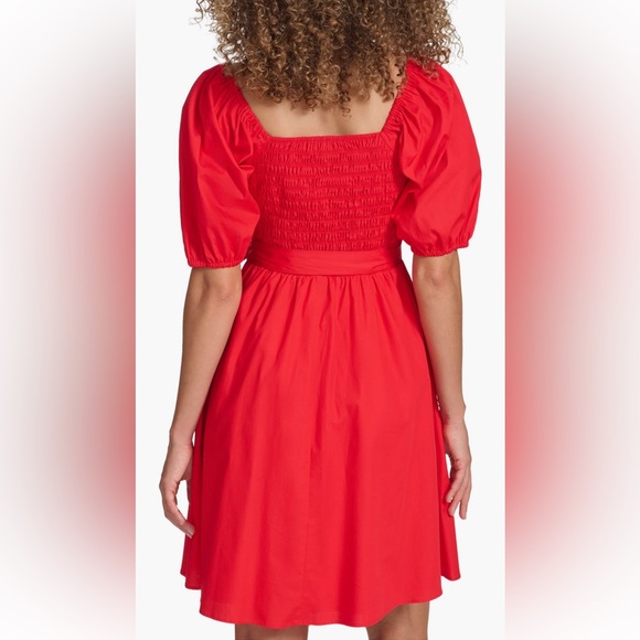 Kensie Red Cotton Dress with Puff Sleeves NWT - Picture 2 of 4